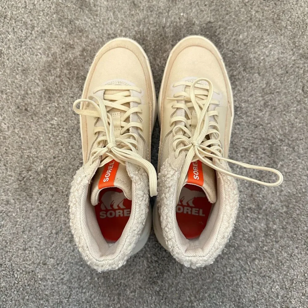 Sorel ONA 503 Mid Cozy Sneaker Boots Sherpa Cream Tan Womens Size 6.5 NL5047